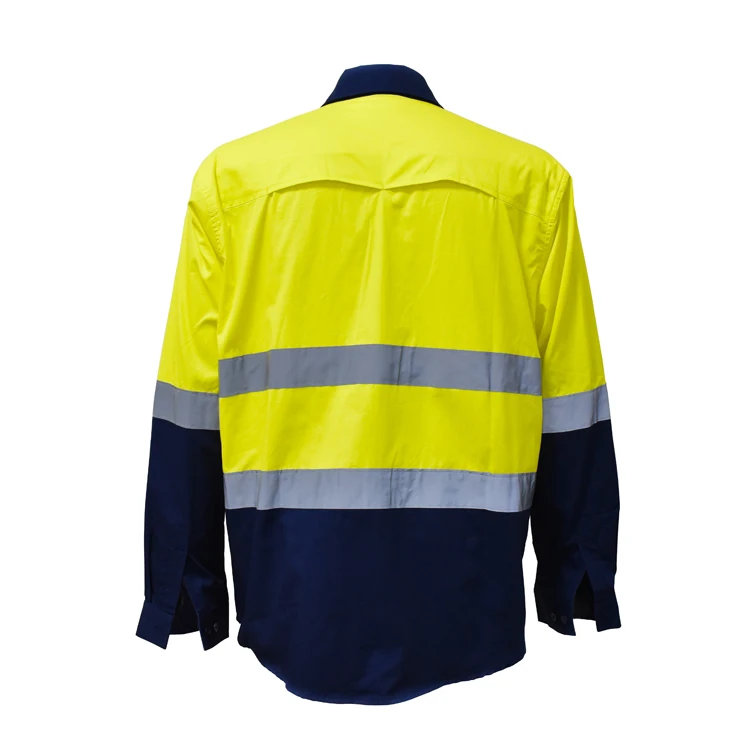 100% Cotton Long Sleeves Hi Vis t Shirt Safety Clothing Tape Reflective Yellow Shirt And Workwear Uniform For Unisex