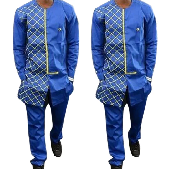 
2021 Rich African Print Dashiki T Shirt With Trouser Winter Mens Suit 2 Pieces Outfit Set For Men African Clothes 