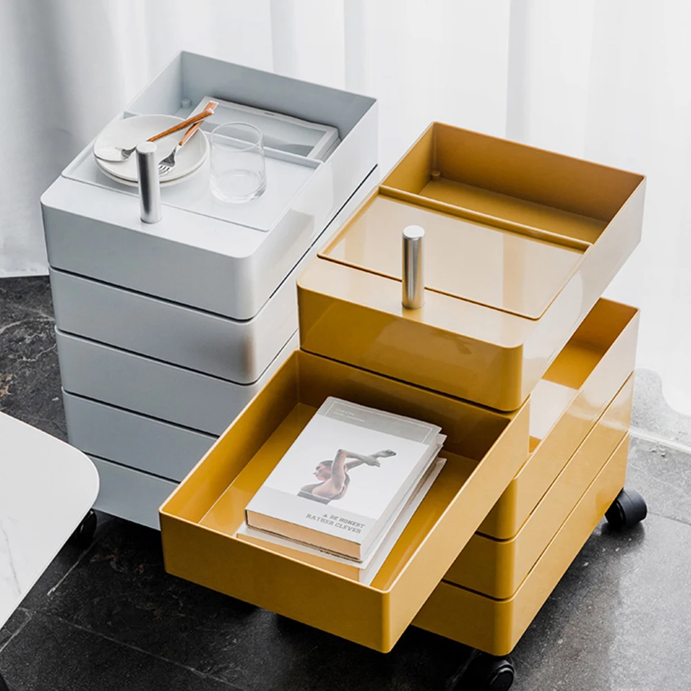 Nordic Multi Function 360 Degree Rotation Movable Plastic Storage Drawers on wheels  With 5 Filling Draw