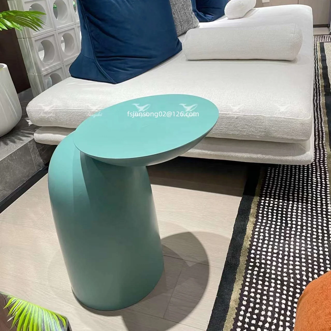 JS A94 2024 New Coffee Table Design Wooden Sofa Side Table In Matte Blue Paint Home Furnishing Decor Art Salon Tables