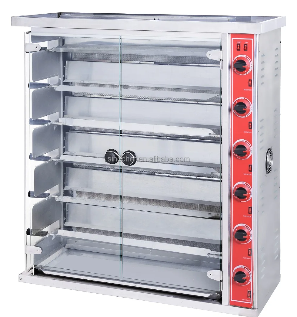 Хорошее качество, дешевая цена, 6-стержневой Промышленный газовый гриль для цельной курицы