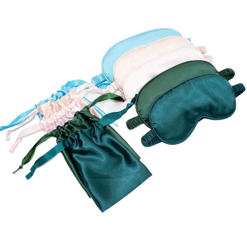 
hot sale customize logo Amazon best selling colorful silk Sleep Eye Mask with Pouch for hotel Travelling woman 