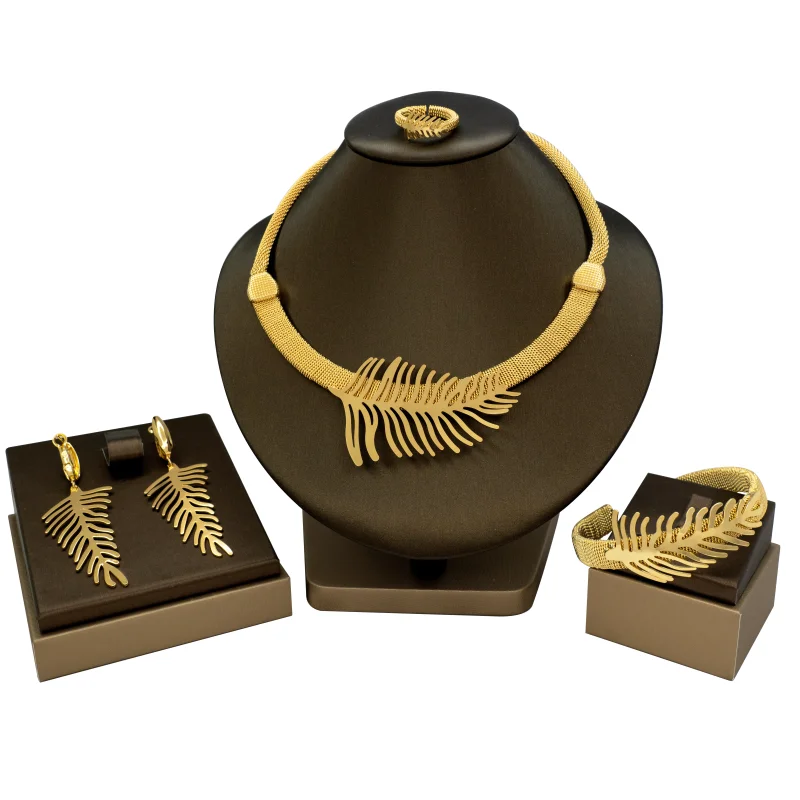Dubai Women 18k Gold Plated Jewelry Sets Necklace Clips Earrings Ring Bracelet Pendant African Bridal Wedding Jewelry Set
