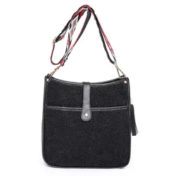 2022 Winter Sherpa Cozy Fuzzy Sling Bag Personalized Square Vegan Leather Hobo Handbags Women Fashion Shoulder Crossbody Bag