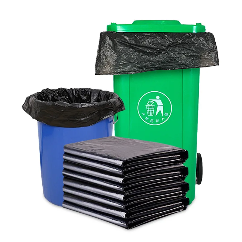 50pcs/bag Disposable Black   Drawstring Bag Plastic Draw Tape Draw String Trash Garbage Bags