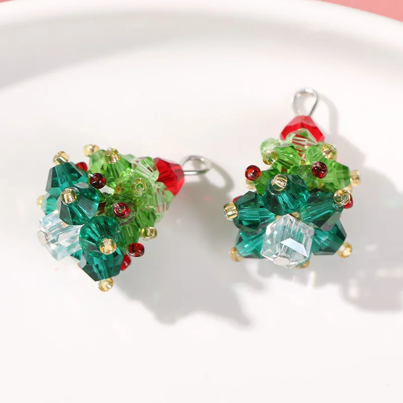 Simple 28*19mm Colorful Glass Beaded Beads Cute Handmade Christmas Tree Charm Pendant For DIY Bracelet Jewelry Accessories