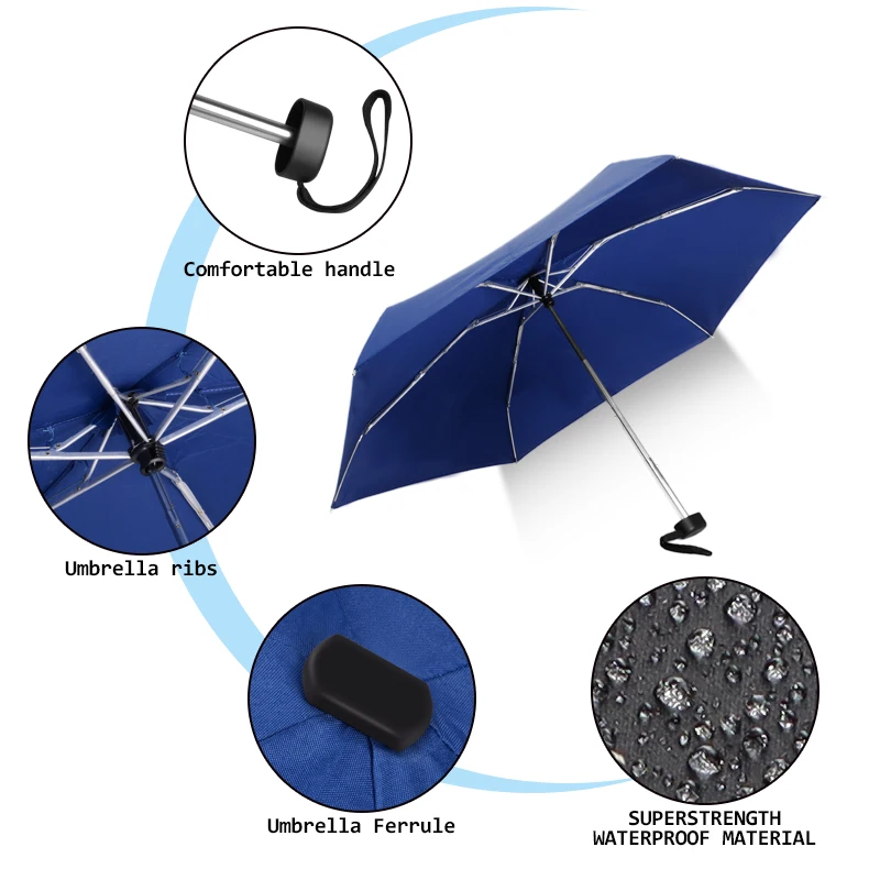 Portable Pocket Mini Umbrella Waterproof Windproof mini 5 Folding Umbrellas Fashion Pure Color Umbrella For Lady