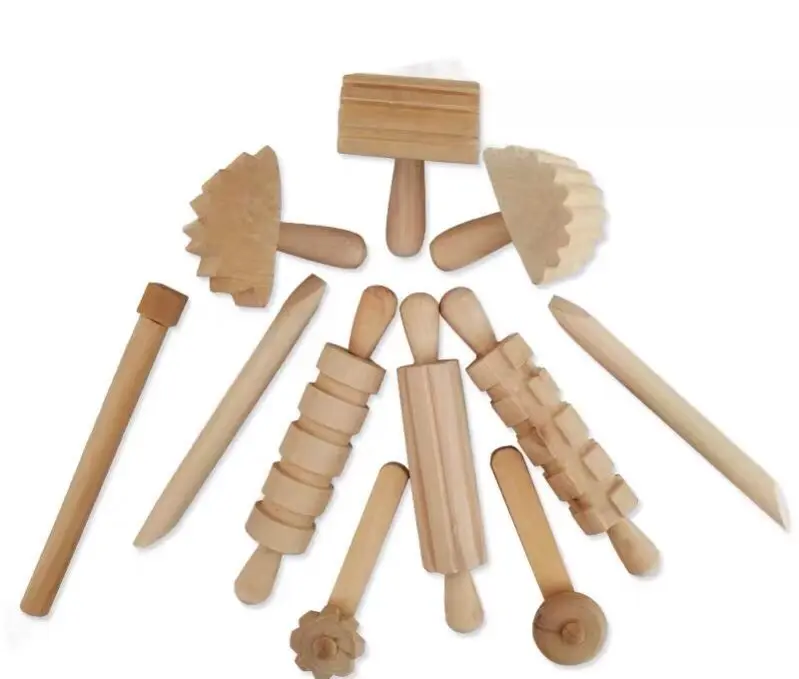 Multi-function clay modeling wooden roller stamp clay toy for kids making model