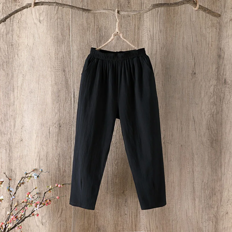 2021 New Spring & Summer Cotton and Linen Women Nine-point Pants Loose Harlan Casual Bottom