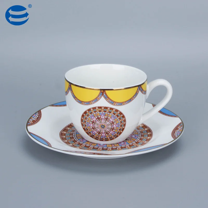 High quality Vintage Ceramic Tableware Set Custom Tea Milk Latte Coffee Cup Porcelain Espresso Cup and Saucer Set