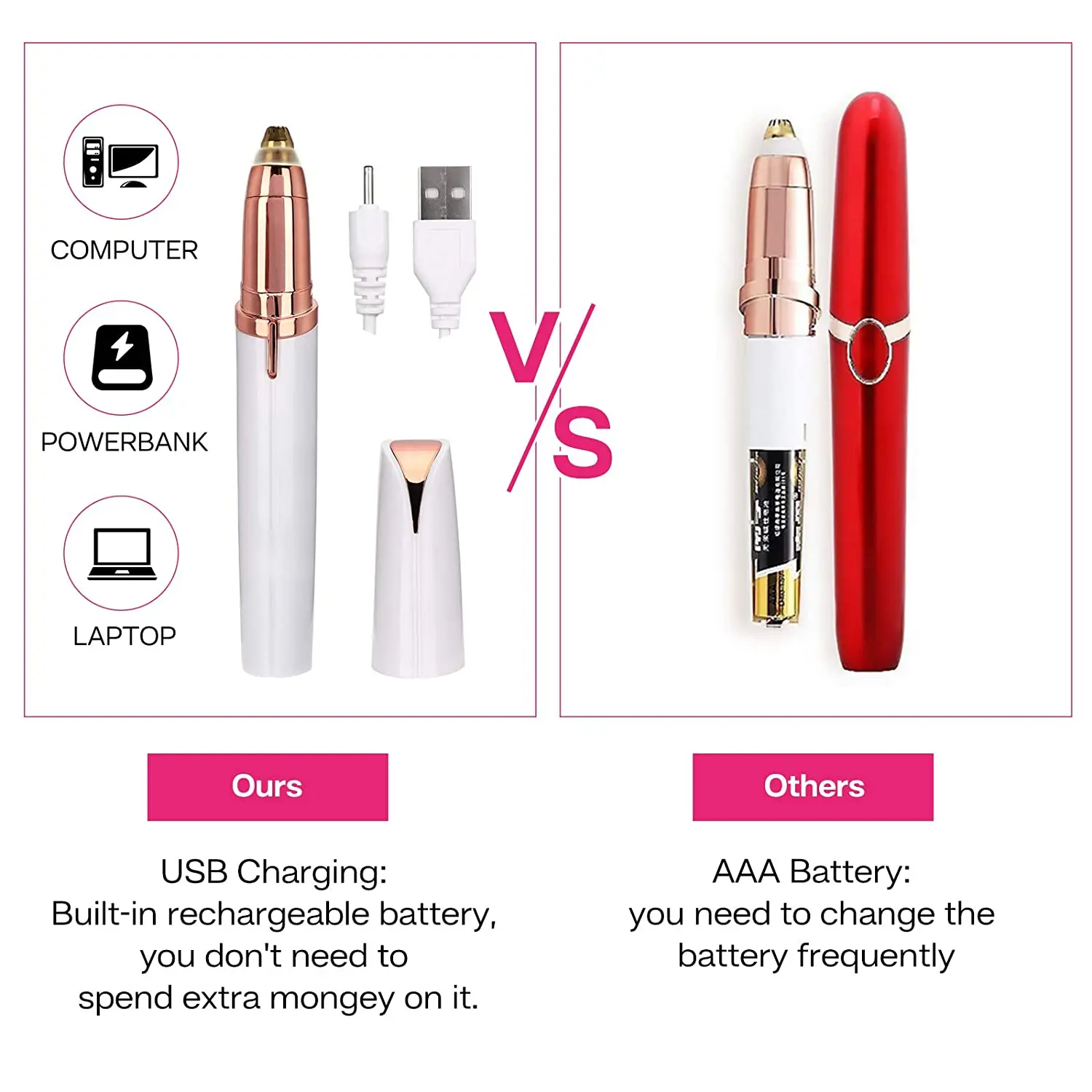 Wholesale Rechargeable Eyebrow Trimmer Face Lip Nose Hair Remover with Light for Men