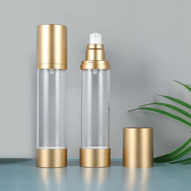 15ml press vacuum bottle Silver cosmetic dispenser bottle plastic packaging material can be customized