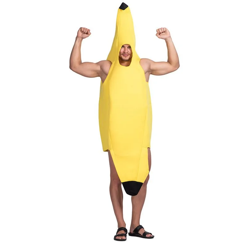 Adult Yellow Banana Suit Fancy Dress Costume with Jumpsuit Stag for Night Halloween Novelty Fancy Dress Costume