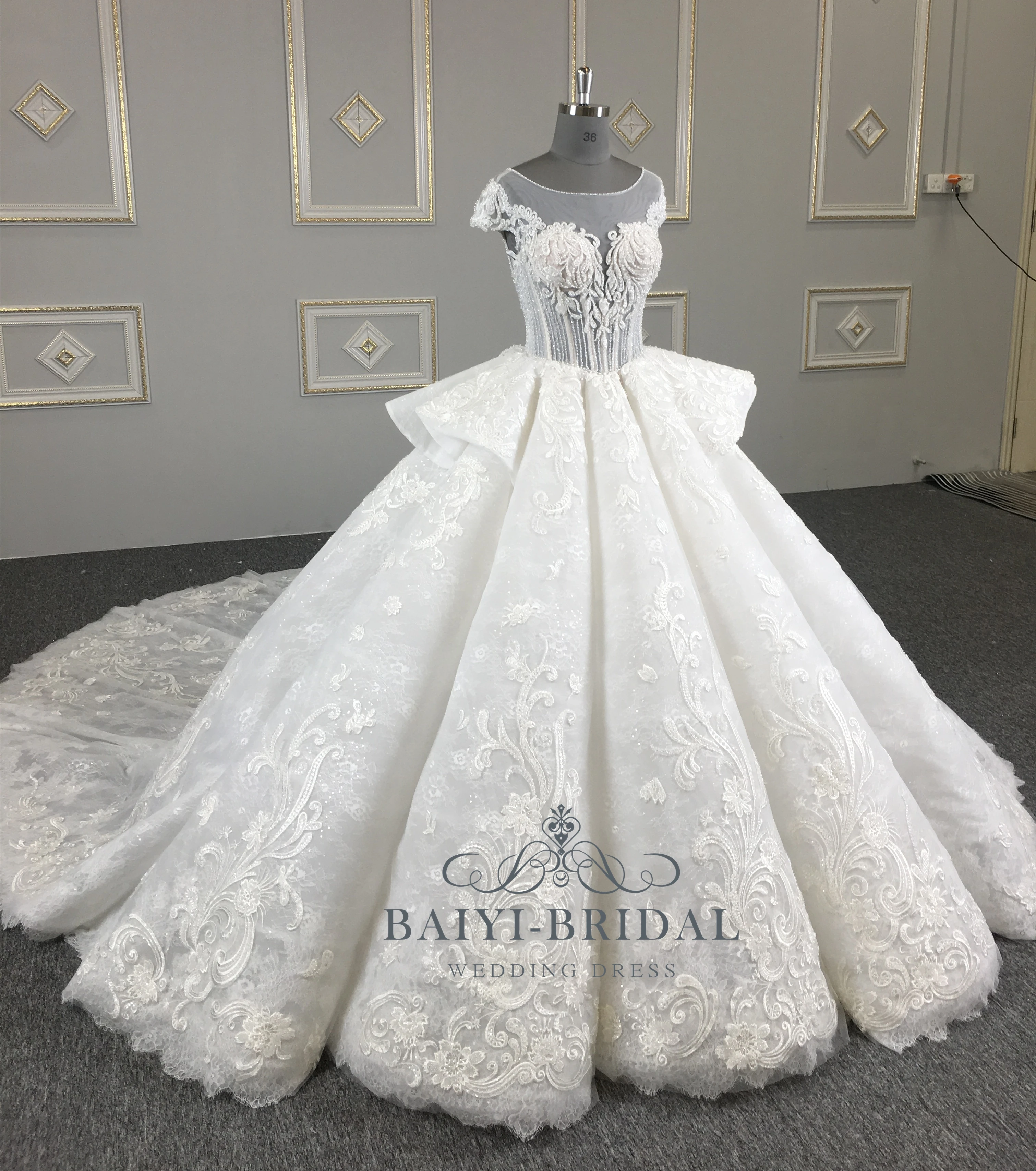 2022 Elegant Vestido De Renda Luxury Beaded Muslim Wedding Dress Bridal Gowns