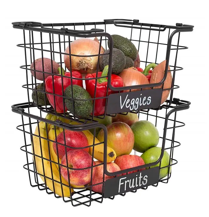 Metal Fruit Basket for Kitchen Wire Mesh Fruit and Vegetable Basket Hanging Wall Vegetable Fruit Basket