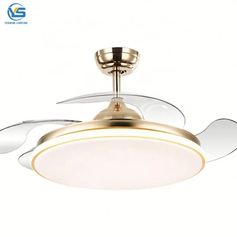 Modern remote control 42 inch 110v 220v ceiling fans folding with lights lamp led designer luz con ventilador oculto techo