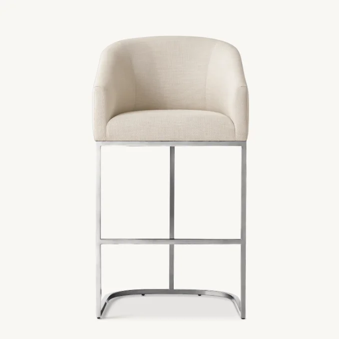 Indoor Bar Furniture Barrelback Slope Arm Fabric Bar Stools Metal Frame Bar Chairs