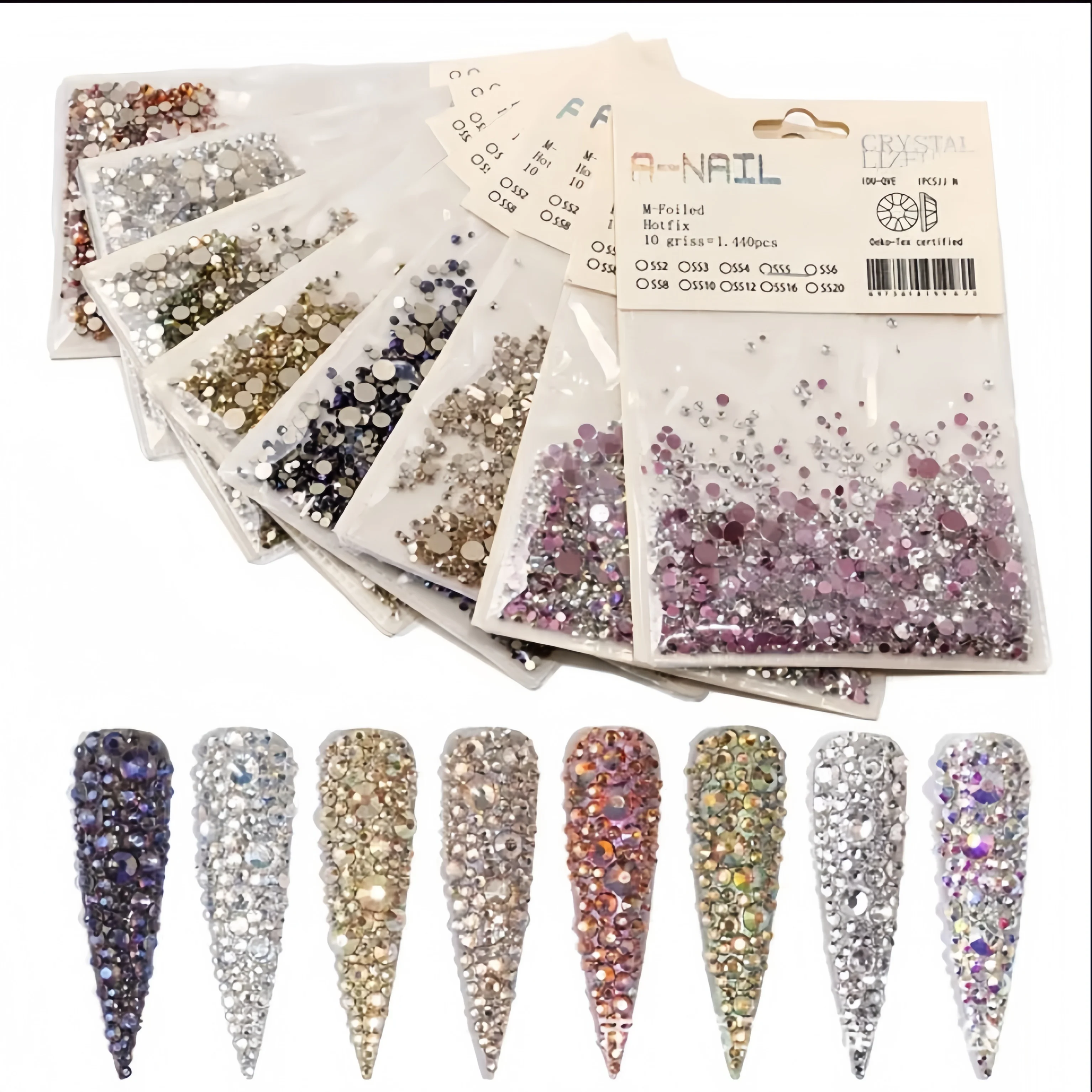 Tool set large 6 grid nail pointed back flower shape metal high quality glass custom stickers drop rectangle rhinestones