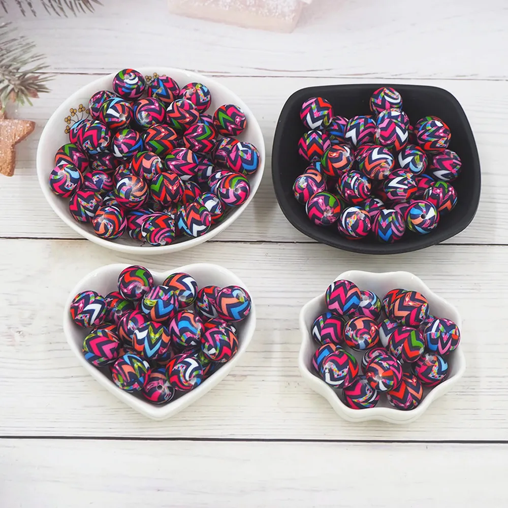 Custom Food Grade Baby Teething Round Ball Pearl DIY Pacifier Chain Accessories Printed Silicone Beads