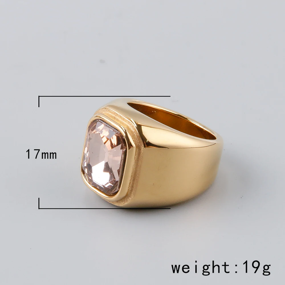 Modern Aesthetic Ring 17Mm Geometric Type Stainless Steel Gemstone Bulk Thick Metal Square Stone Crystal Ring For Men Unisex