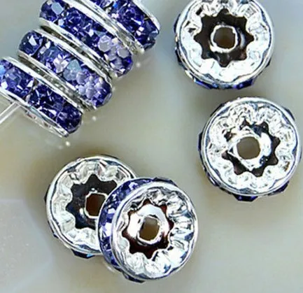 100pcs Metal Crystal Rhinestone Rondelle Spacer Beads Loose Charm Beads 8mm for Jewelry Making Bracelet Necklace DIY