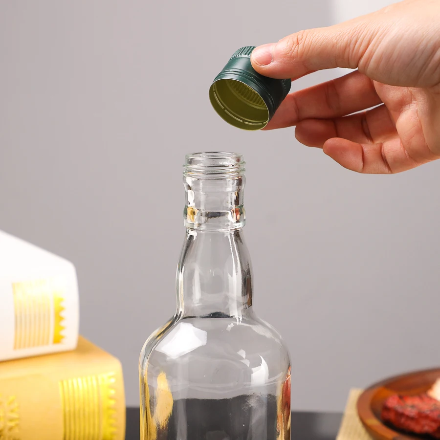 350ml thick glass vodka wine glass bottle classic design clear round empty whiskey liquor glass bottle with POPP cap