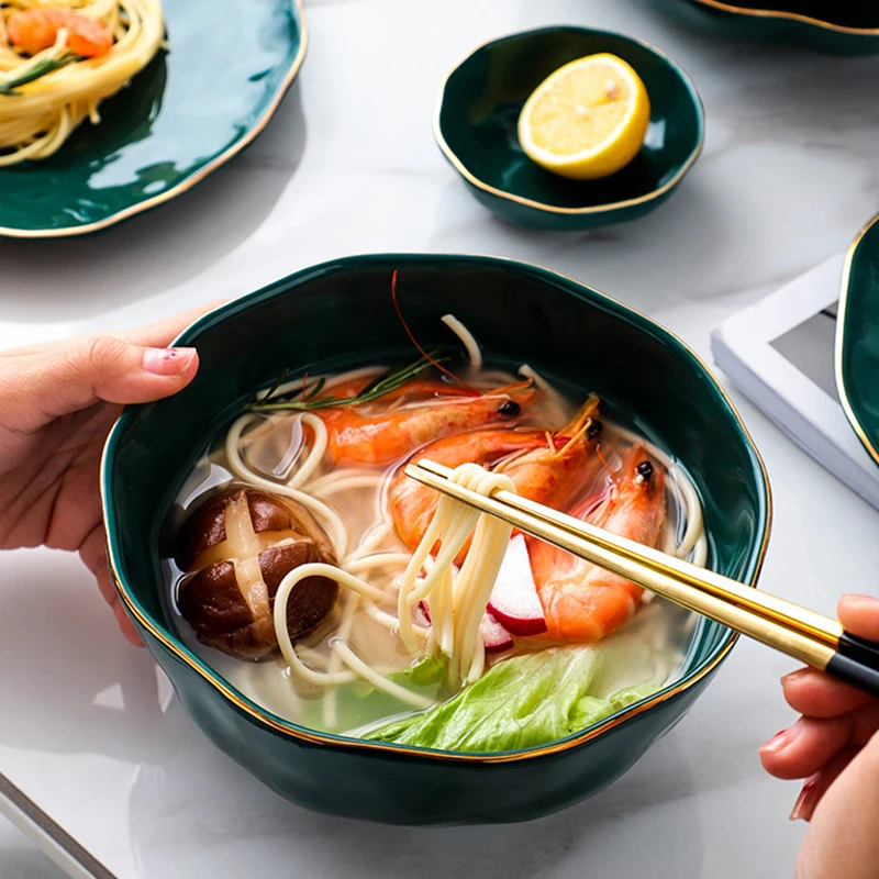 Wholesale Custom Logo Large soup noodle salad bowl fish plate Light Luxury Style Ceramic Dishes And Bowl Tableware Set