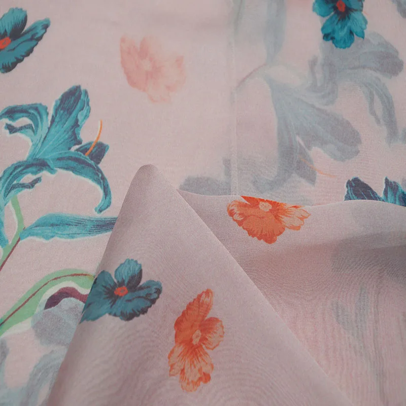 New Italian Style Floral Type Digital Printing 8mm Chiffon Silk Fabric For Women Skirts Dress
