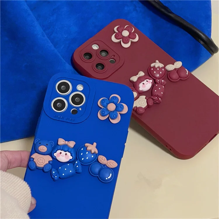 New Design Girl Liquid Silicone 3D Cute Cartoon Flower Bear Phone Case For iPhone Samsung Mobile