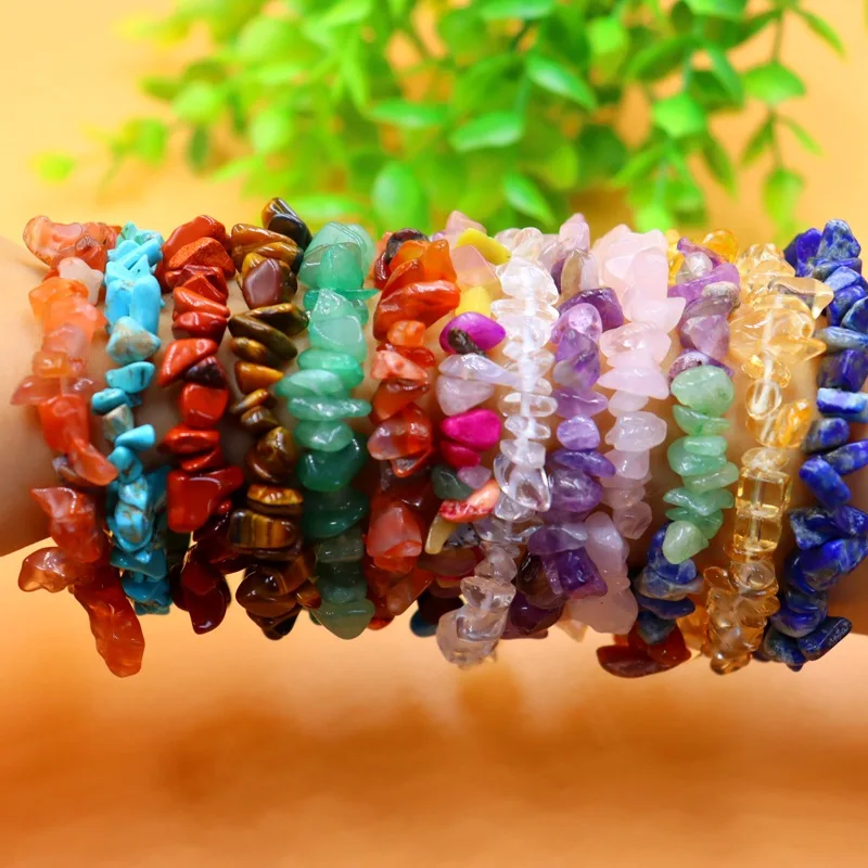 Natural Irregular Gemstone Chakra Crystal Healing Chip Gemstone chips Bracelets Tumble Polished Stones Bracelet
