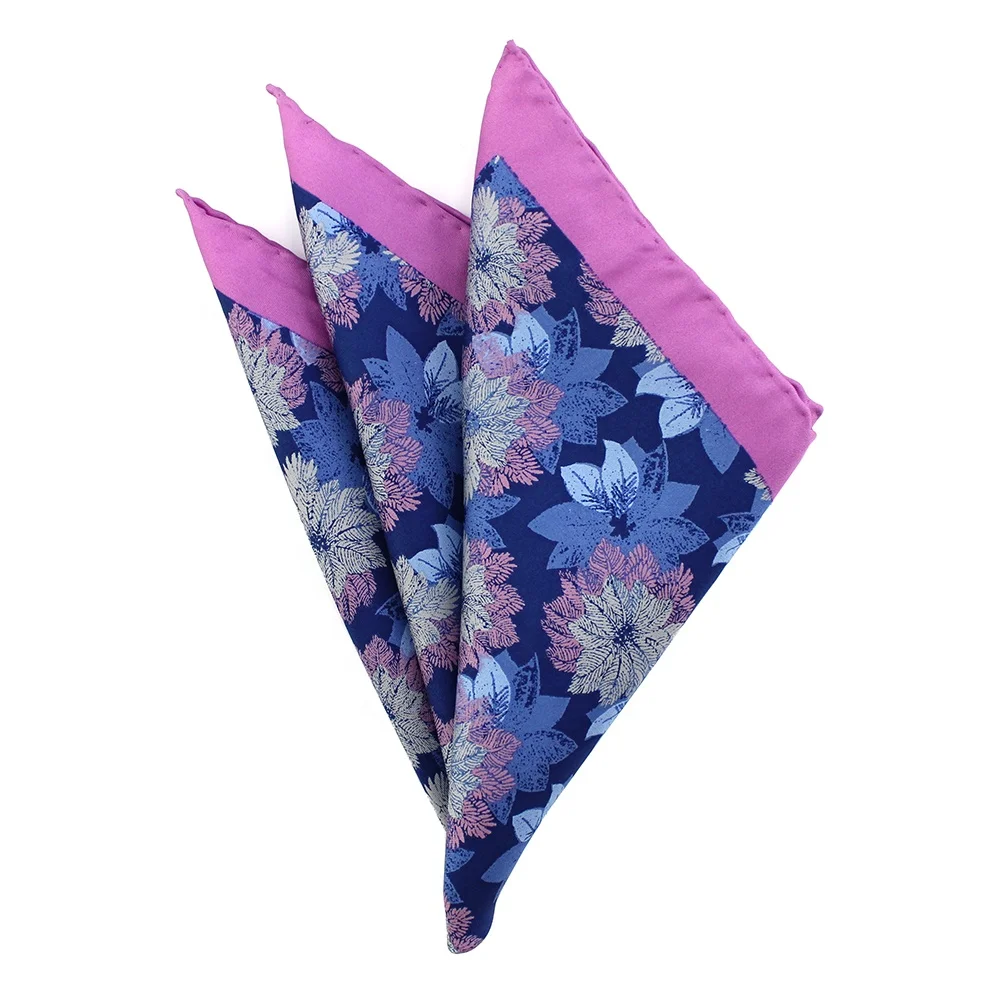 China Supplier Premium Men Business Novelty Fashion Custom Printing Leaf Wholesale Handkerchief Pocket Squares Hand Rolled