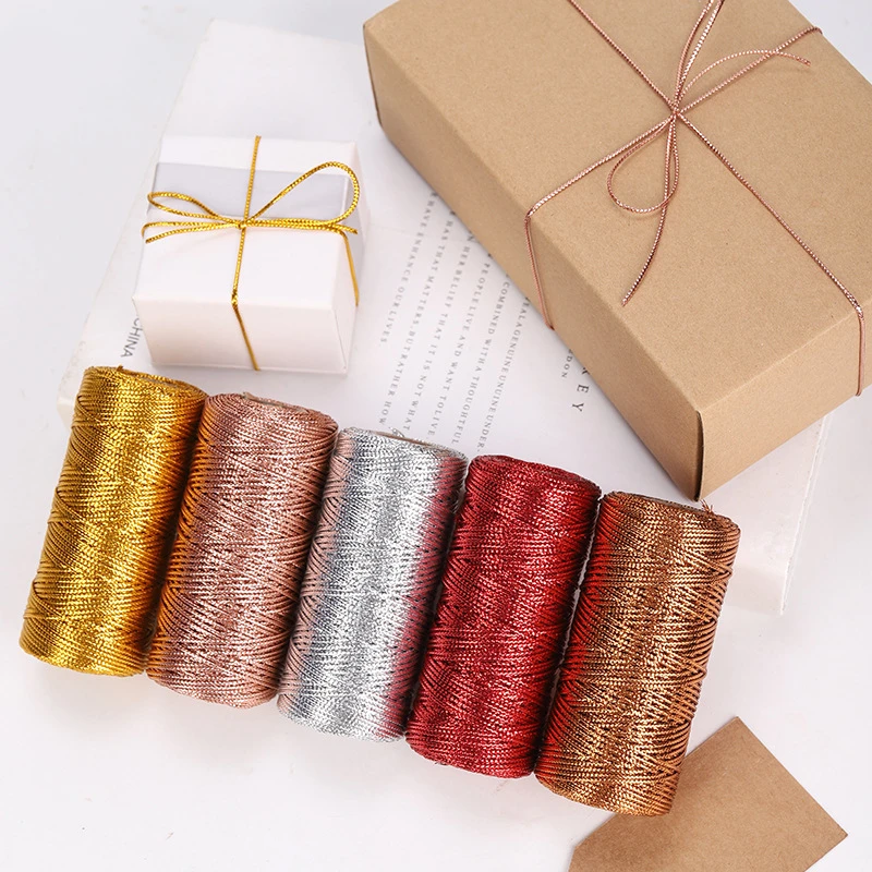 1.5mm gold and silver wire tag line 16 strands flat hollow gold wire gift wrapping rope
