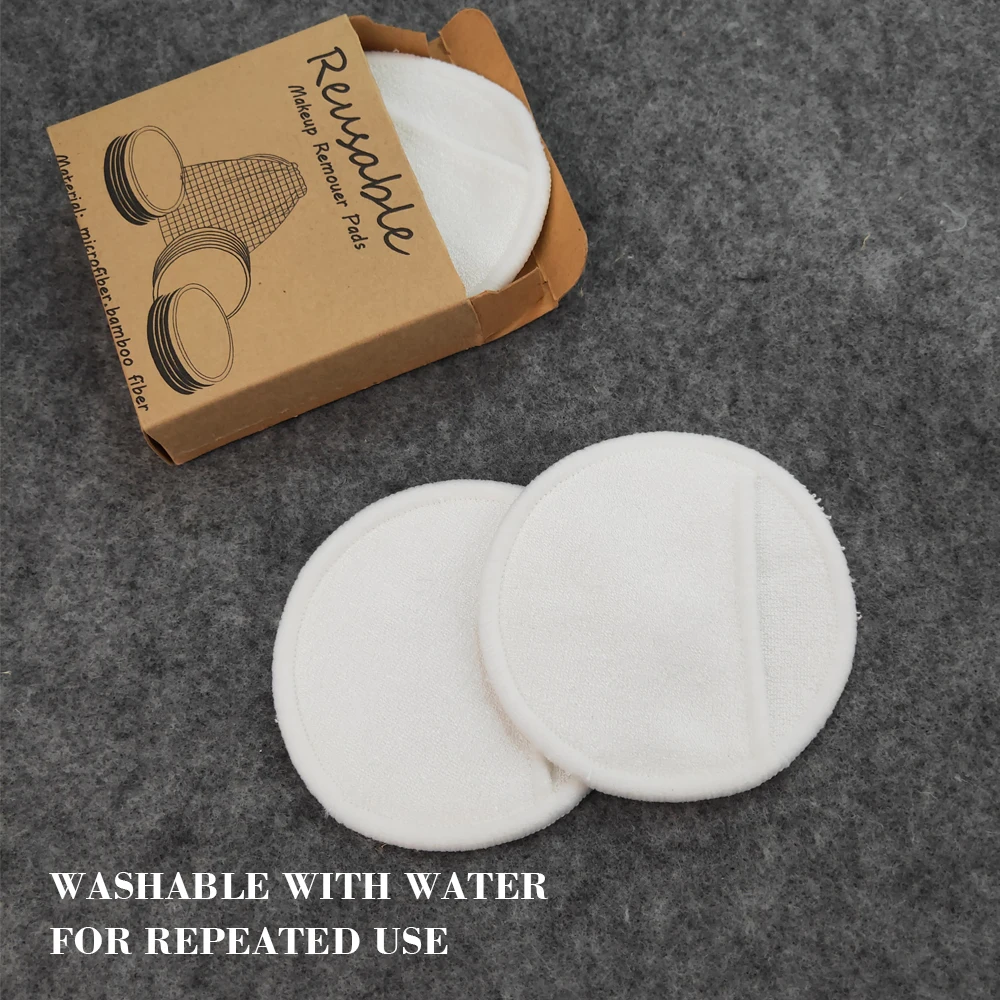 Washable Reusable Bamboo Fiber 3layers Facial Remover Wool Pads Makeup Cleaning Cotton Kraft Paper Box 3 Layers Cleansing Makeup