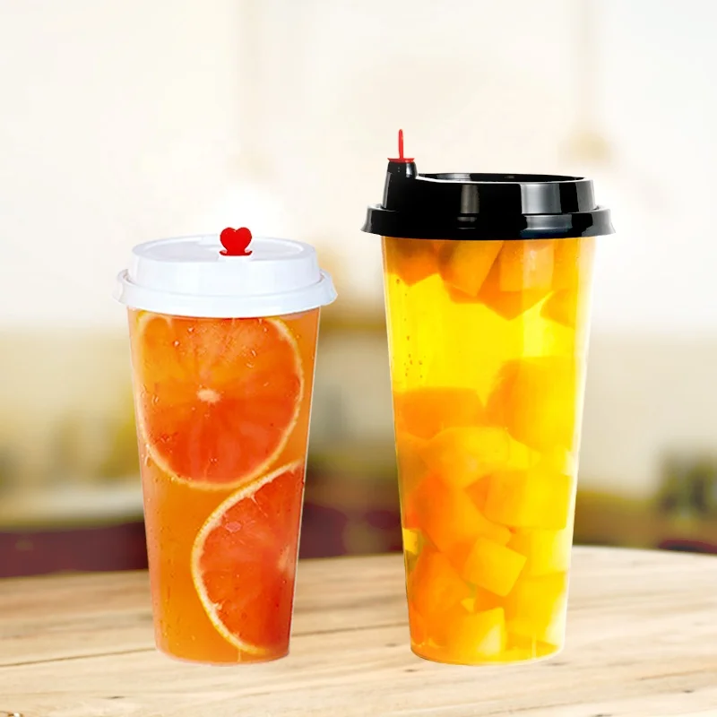 500ml 16oz pp plastic with lid good  price  customized logo pearl milk tea cup
