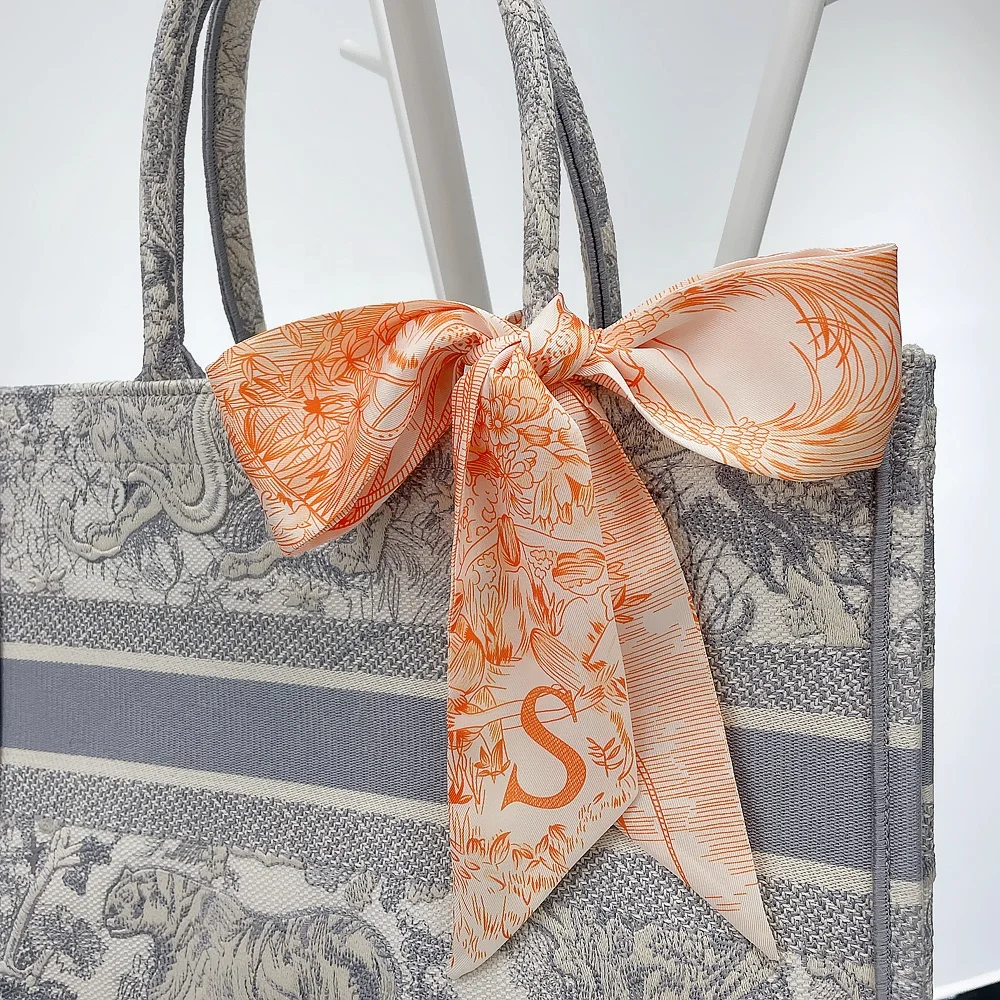 2021 New 26 English Letters Tarot Characters Twill  Bag Narrow Silk Scarf Lady Hair Scarfs