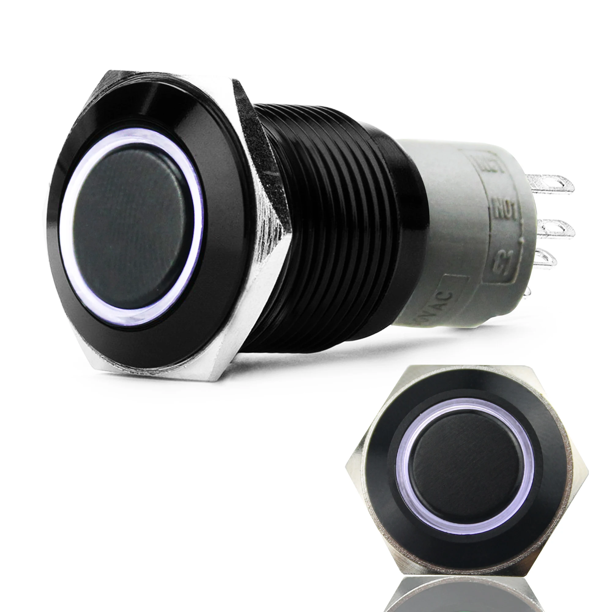 12V 18mm Round  Aluminum Metal Push Button Switch Latching White Red Green Blue Led