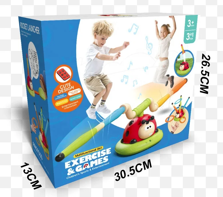 3-in-1 Multi-Game Entertainment Set for Kids - RC Ladybug Machine, Rocket Launcher, and Ring Toss Jump Toys
