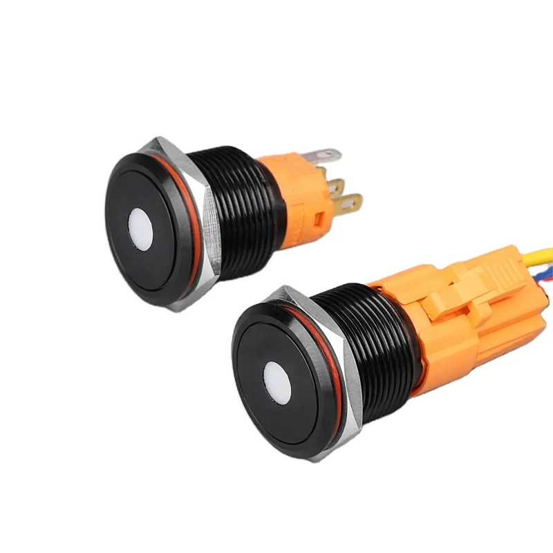 LANBOO 19mm 3A 3v 5v 12v Metal Alumina Black Self Locking or Momentary 1NO1NC IP67 Waterproof Push Button Switch