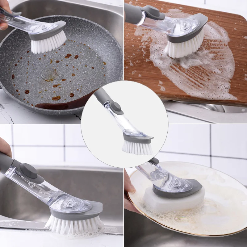 Kitchen cleaning tools Long handle dishwashing brush Liquid soap dispenser Cleaning agent dishwashing brush Sponge pot brush