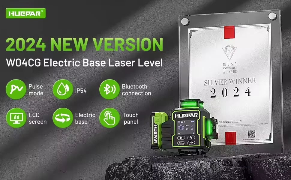 Huepar  new model W04CG 4D 16 Lines Green Beam Laser Level Self Leveling 360 With Bt LCD Screen with 2 batteries