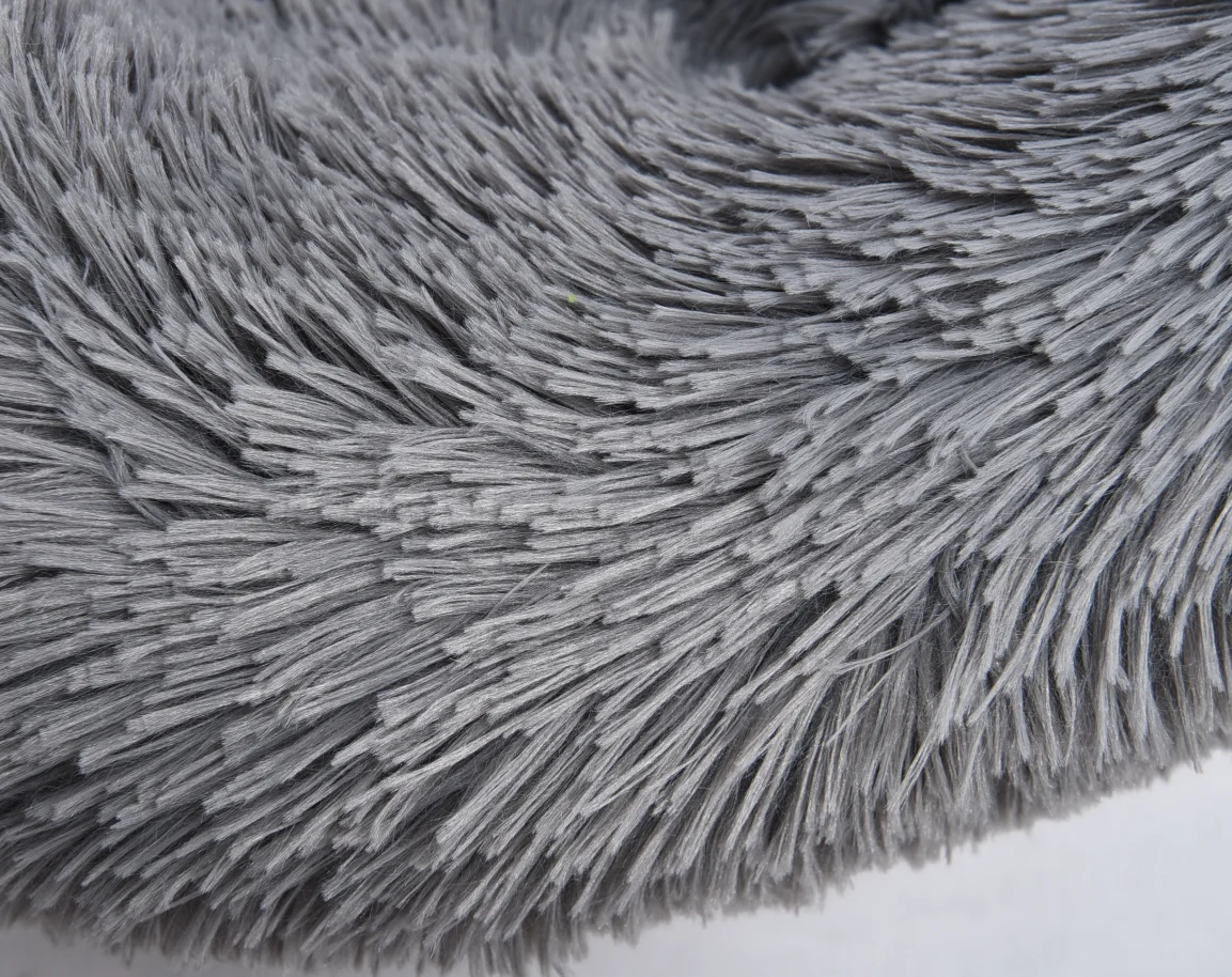 Long Faux Fur Fabric Dog Bed Comfortable Donut Round Super Soft Washable Pet