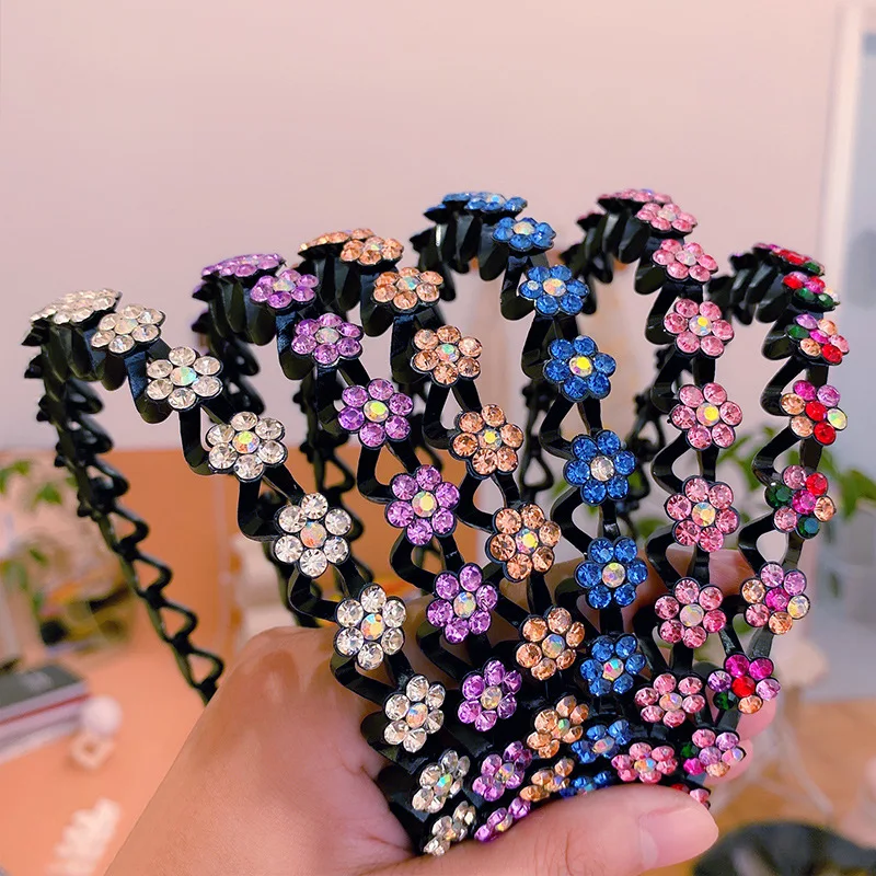 Fashion Pearl Non-Slip Rhinestone Hairbands Elastic Flower Women Hair Hoop Bands Headband Bezel Girls Hair Accessories Headdress