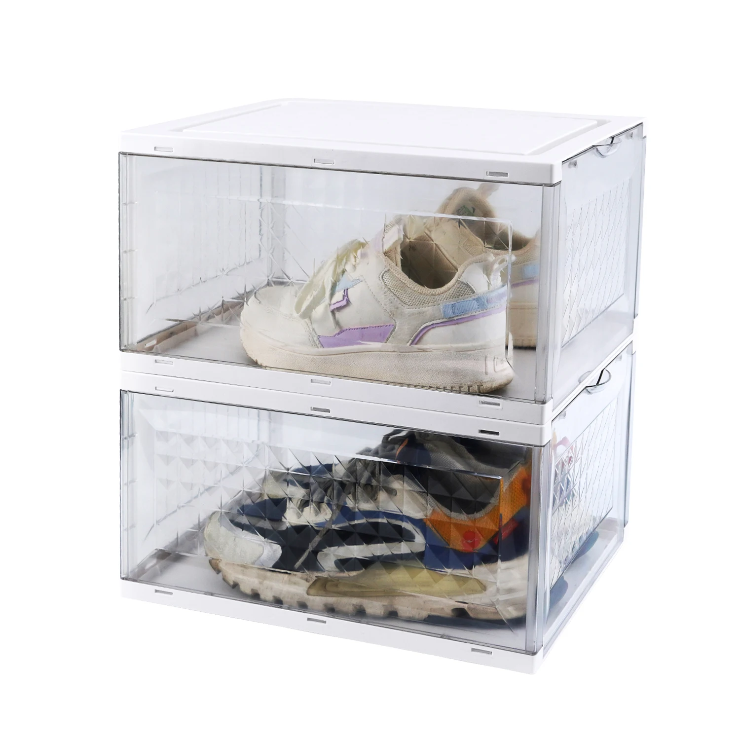 Big size  transparent clear stackable drop front plastic magnetic storage sneaker shoe show box