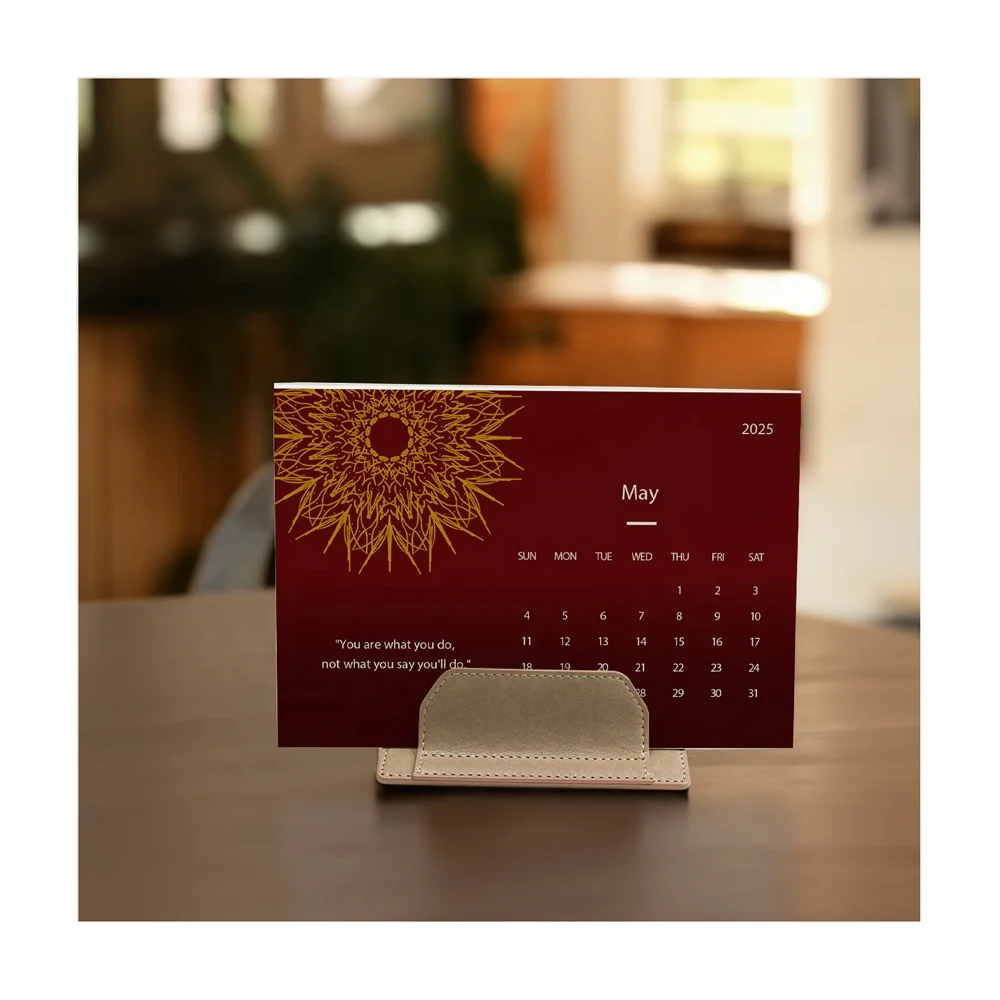 Small Batch Custom Pu Leather Desktop Calendar Muslim To Do List Planner Islamic Seed Paper Card Base Calendars With Quran Verse