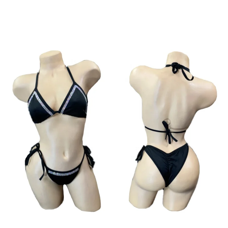 Wholesale Exotic Black Rhinestone Alea Tie-Side Scrunch Back Club Wear  Carnival Costume