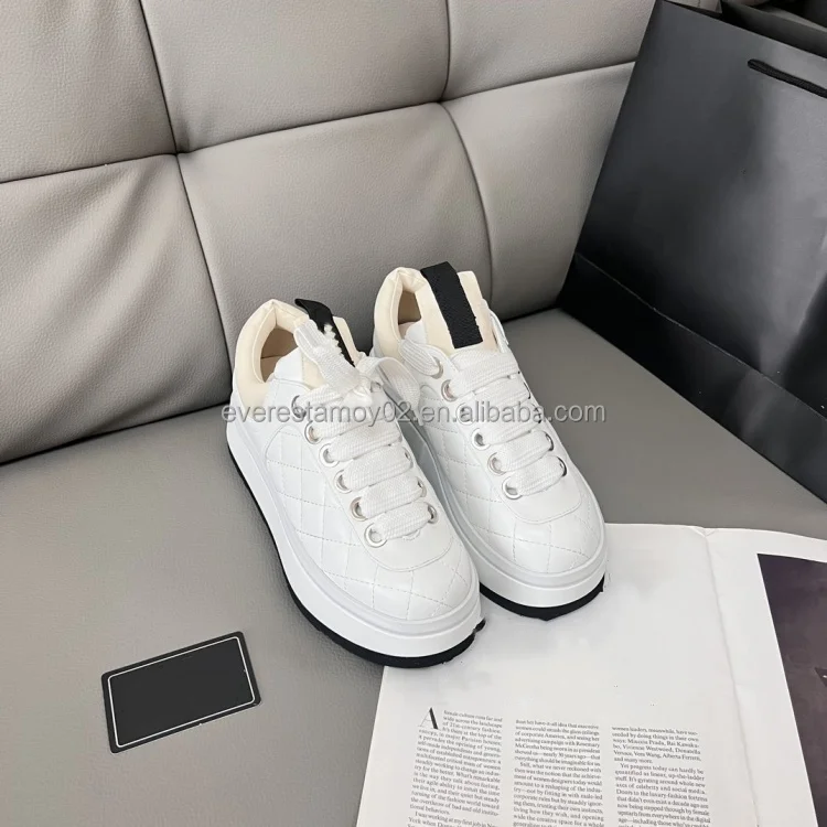 Shoes Stock Casual Leather Designer Sneakers Fashion Walking Chunky Thick Sole Shoes For Ladies