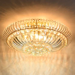 Классический отельная круглая роскошные светодиодный потолочный светильник с украшением в виде кристаллов Золотая люстра лампа ETL60446