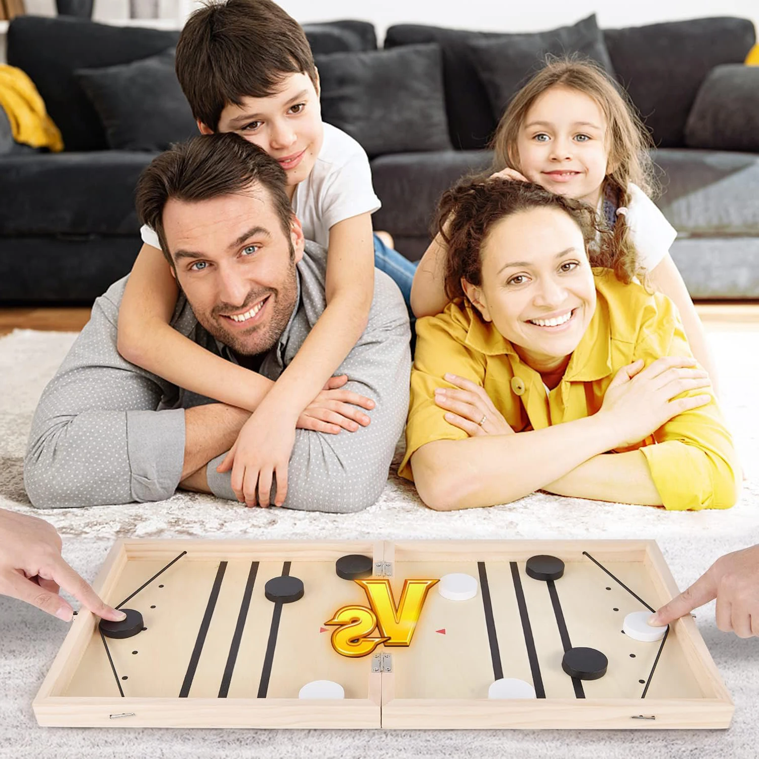 Slingshot Games Toy Table Desktop Battle Wooden Hockey Table Game Foldable Large Fast Sling Puck Game,