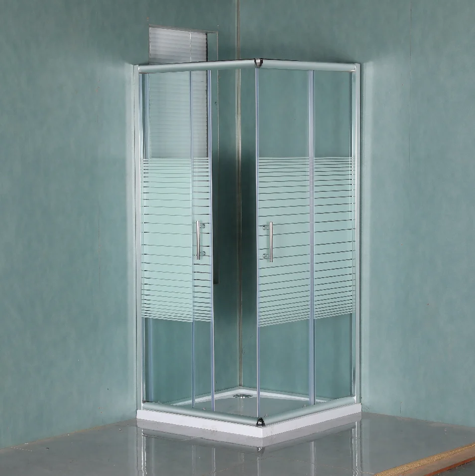 Glass Shower Cubicle White Color Hotel square Shape Standing Corner Sliding Door Shower Enclosure with Base