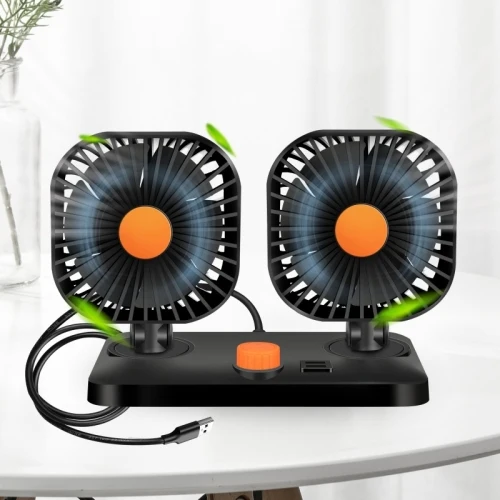 Car Electronic Fan Mini USB 12V/24V Single Double Head Air Cooling Fan
